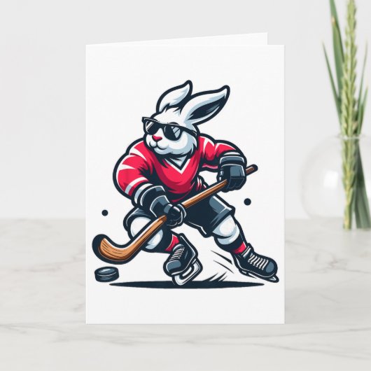 Rabbit Ice Hockey Bunny Easter Day  Kaart (Voorkant)