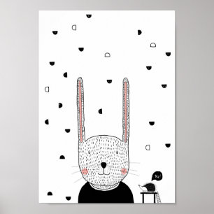 Rabbit Illustration, Modern Kinder Room Wall Art Poster