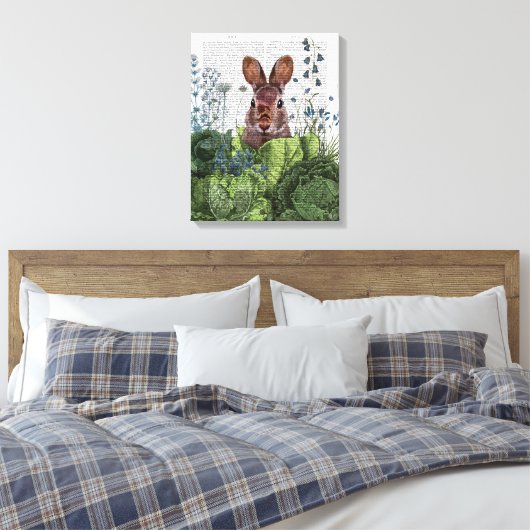 Rabbit in a Cabbage Patch Canvas Afdruk (Insitu (Slaapkamer))