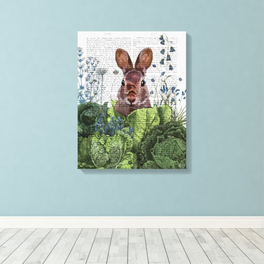 Rabbit in a Cabbage Patch Canvas Afdruk (Insitu (Houten vloer))