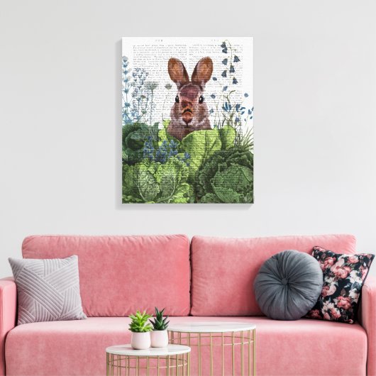 Rabbit in a Cabbage Patch Canvas Afdruk (Insitu (Woonkamer))