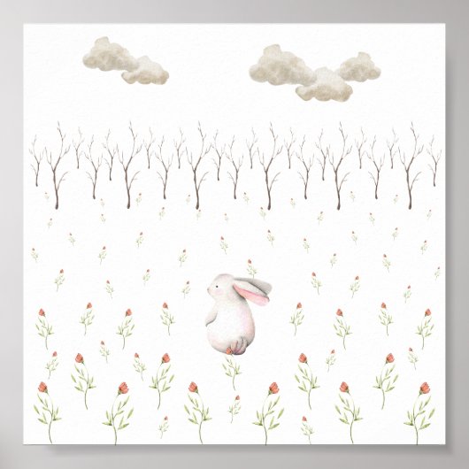 Rabbit in A Field Of Flowers Nursery Poster (Voorkant)