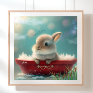 Rabbit in a Red Boat Personalized Art Nursery Poster