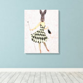 Rabbit in Black White Dress Canvas Afdruk (Insitu (Houten vloer))