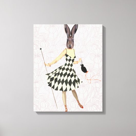 Rabbit in Black White Dress Canvas Afdruk (Voorkant)