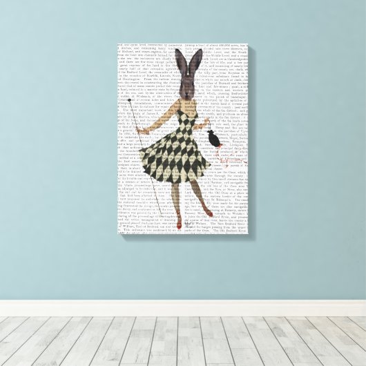 Rabbit in Black White Dress Canvas Afdruk (Insitu (Houten vloer))