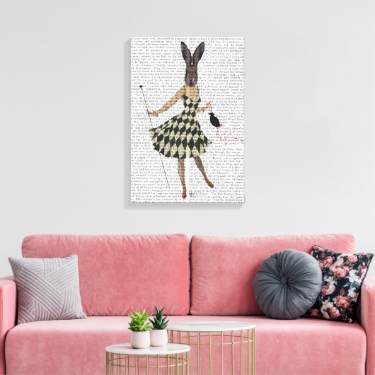 Rabbit in Black White Dress Canvas Afdruk (Insitu (Woonkamer))