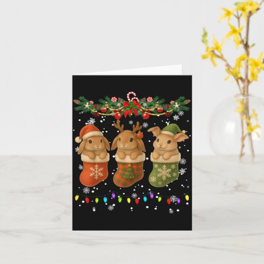 Rabbit In Christmas Socks Lights Rabbit Xmas  Kaart (Gele Bloem)