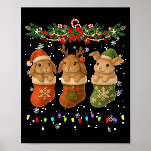 Rabbit In Christmas Socks Lights Rabbit Xmas  Poster (Voorkant)