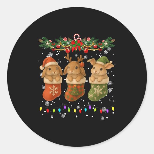 Rabbit In Christmas Socks Lights Rabbit Xmas Ronde Sticker (Voorkant)