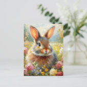 Rabbit in Floral Field Spring Artwork Briefkaart (Staand voorkant)