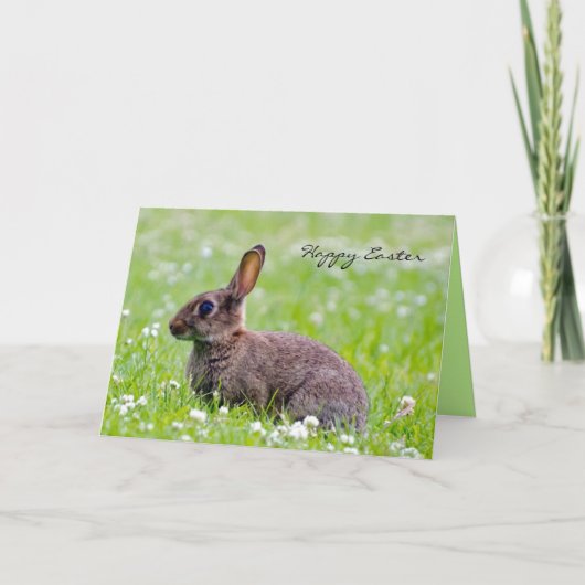 Rabbit in Flowers Custom Easter Kaart (Voorkant)