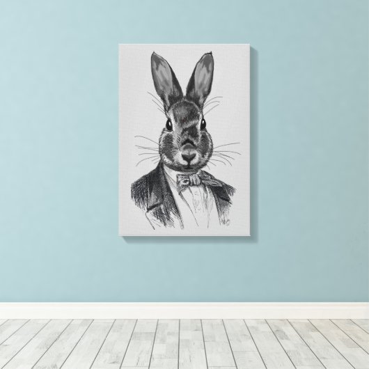 Rabbit in Suit Portret Canvas Afdruk (Insitu (Houten vloer))