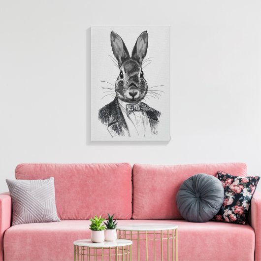 Rabbit in Suit Portret Canvas Afdruk (Insitu (Woonkamer))