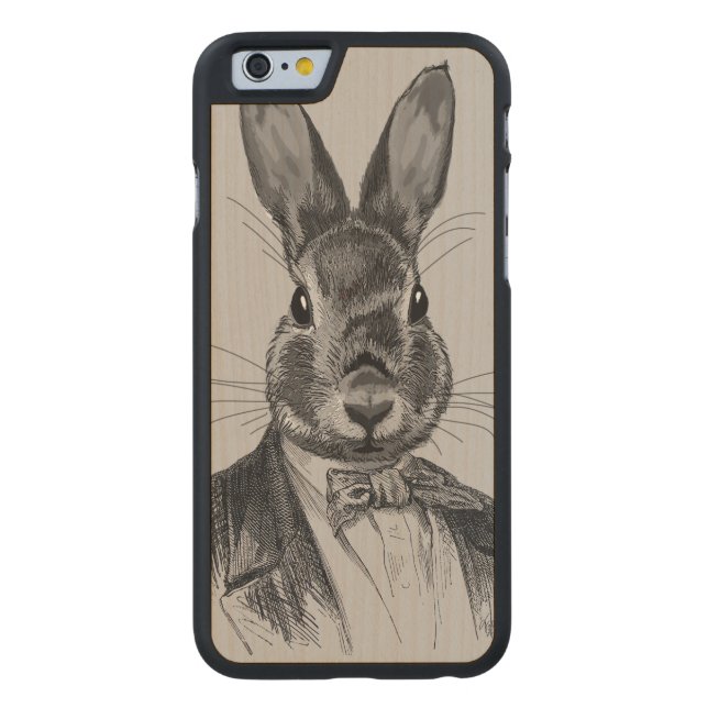Rabbit in Suit Portret Carved Wood iPhone Hoesje (Achterkant)