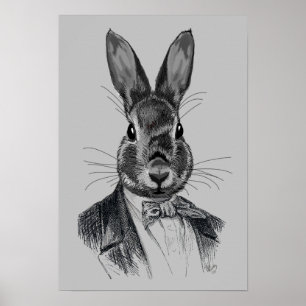 Rabbit in Suit Portret Poster