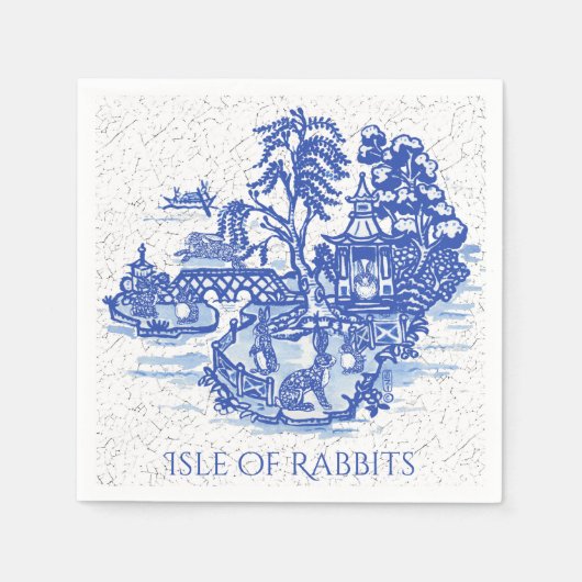 Rabbit Island Blue Willow Antiek Asian Pattern Servet (Voorkant)