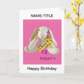 Rabbit Key 18e verjaardagskaart, dochternaam enz. Kaart (Gele Bloem)