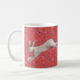 Rabbit Leap op Rosy Red Floral Mok