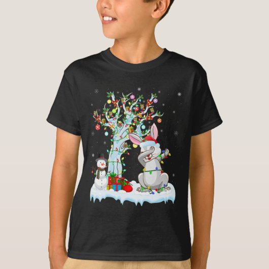 Rabbit Lights Xmas Tree Funny Dabbing Rabbit Chris T-shirt (Voorkant)