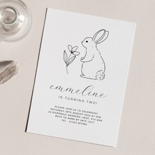 Rabbit Line Drawing Birthday Uitnodiging