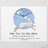 Rabbit  Lino Style Change of Address Card  Flyer (Voorkant)