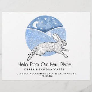 Rabbit  Lino Style Change of Address Card  Flyer