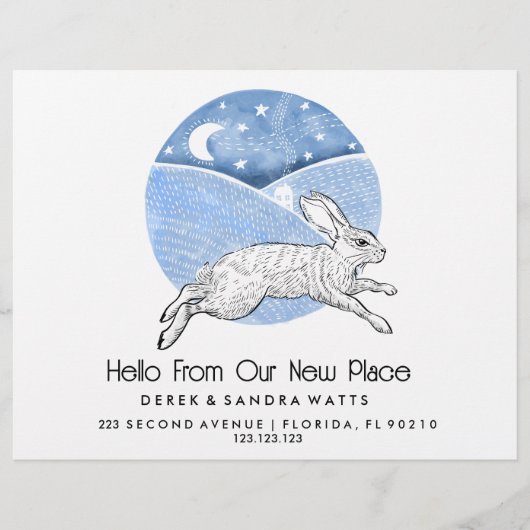 Rabbit  Lino Style Change of Address Card  Flyer (Voorkant)