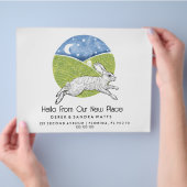 Rabbit  Lino Style Change of Address Card  Flyer (Hand)