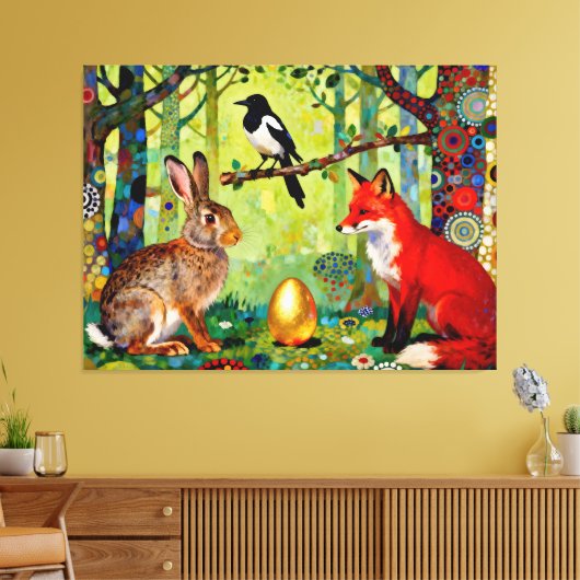 Rabbit, Magpie, Fox and “The Forest’s Secret”  Canvas Afdruk (Insitu (Woonkamer))