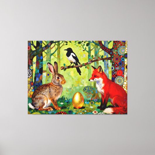 Rabbit, Magpie, Fox and “The Forest’s Secret” Canvas Afdruk (Voorkant)