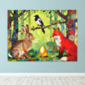 Rabbit, Magpie, Fox and “The Forest’s Secret” Canvas Afdruk (Insitu (Houten vloer))