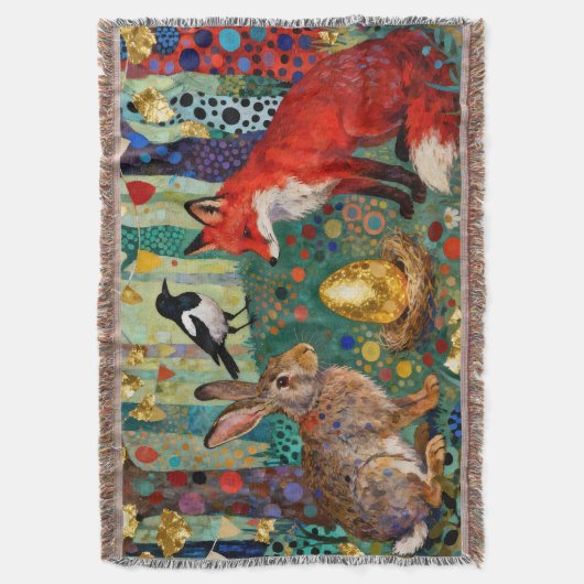 Rabbit, Magpie, Fox and “The Golden Goose Egg” Deken (Voorkant Verticaal)