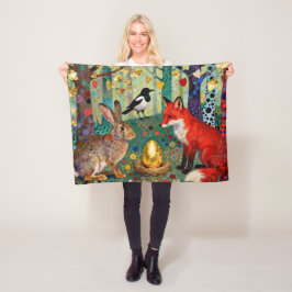 Rabbit, Magpie, Fox and “The Golden Goose Egg” Fleece Deken