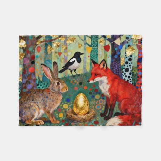 Rabbit, Magpie, Fox and “The Golden Goose Egg” Fleece Deken (Voorkant (Horizontaal))