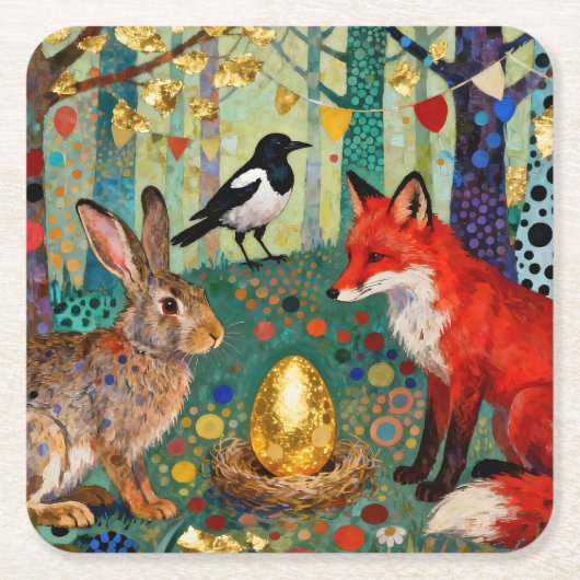 Rabbit, Magpie, Fox and “The Golden Goose Egg” Kartonnen Onderzetters (Voorkant)