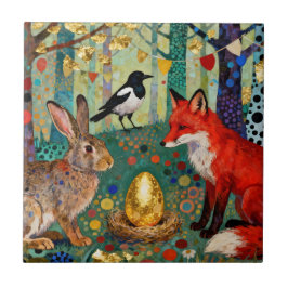 Rabbit, Magpie, Fox and “The Golden Goose Egg” Tegeltje