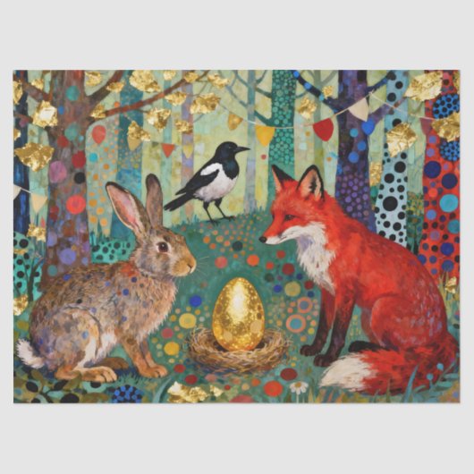 Rabbit, Magpie, Fox and “The Golden Goose Egg” Tissuepapier (Voorkant)