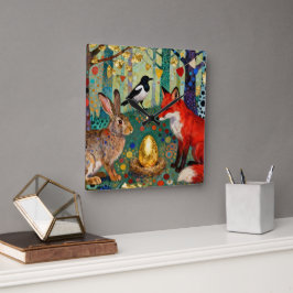 Rabbit, Magpie, Fox and “The Golden Goose Egg” Vierkante Klok