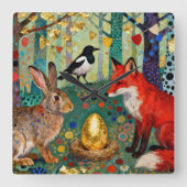 Rabbit, Magpie, Fox and “The Golden Goose Egg” Vierkante Klok (Voorkant)