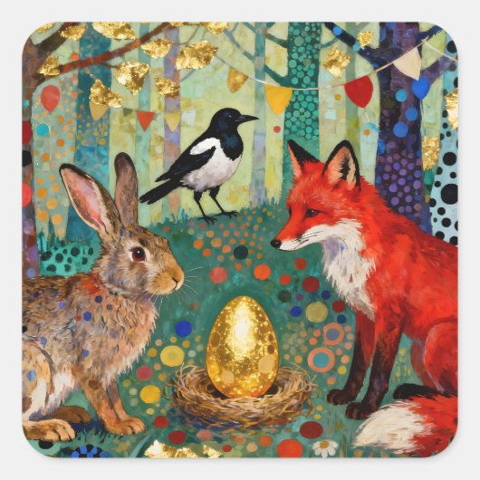 Rabbit, Magpie, Fox and “The Golden Goose Egg” Vierkante Sticker (Voorkant)