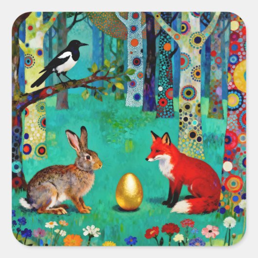 Rabbit, Magpie, Fox and “The Sharing Path” Vierkante Sticker (Voorkant)