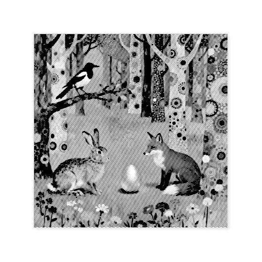 Rabbit, Magpie, Fox and “The Sharing Path” Zelfinktende Stempel (Design)