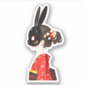 Rabbit Mask Kimono Girl – Dark Kawaii Sticker (Voorkant)