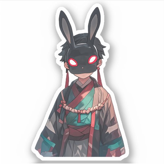 Rabbit Mask Kimono Sticker – Dark Kawaii (Voorkant)