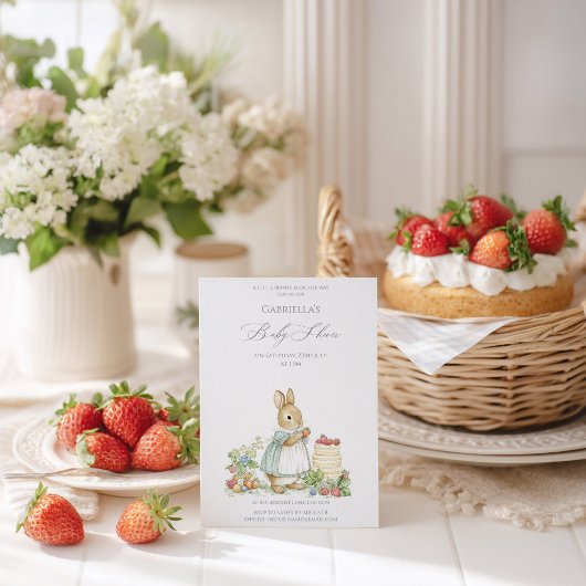 Rabbit Mom en aardbeien Baby shower Kaart
