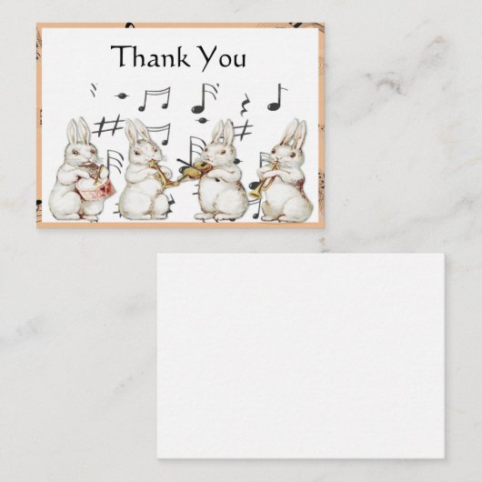 Rabbit Musician Bedankt! Notitiekaartje (Voorkant / Achterkant)
