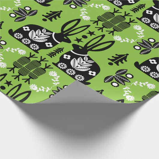 Rabbit Nordic Scandinavian Folk Art Cadeaupapier (Hoek)