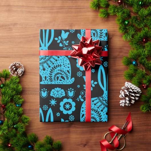 Rabbit Nordic Scandinavian Folk Art Cadeaupapier (Feestdagen Geschenken)