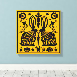 Rabbit Nordic Scandinavian Folk Art Canvas Afdruk
